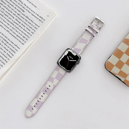 Checkerboard Leather Watch Band For Apple Watch Series 7 & 6 & SE & 5 & 4 40mm/3 & 2 & 1 38mm(Purple) by bashfashion