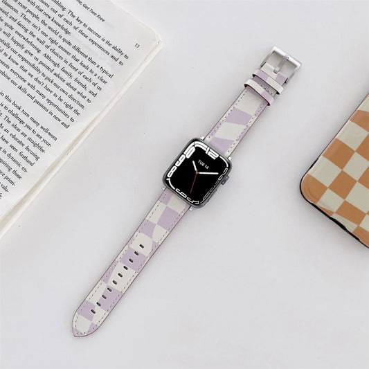 Checkerboard Leather Watch Band For Apple Watch Series 7 & 6 & SE & 5 & 4 40mm/3 & 2 & 1 38mm(Purple) by bashfashion