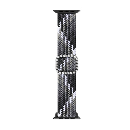 Adjustable Nylon Braided Elasticity Diamond Buckle Watch Band For Apple Watch Series 7 & 6 & SE & 5 & 4 44mm/3 & 2 & 1 42mm(Black Chocolate) by bashfashion