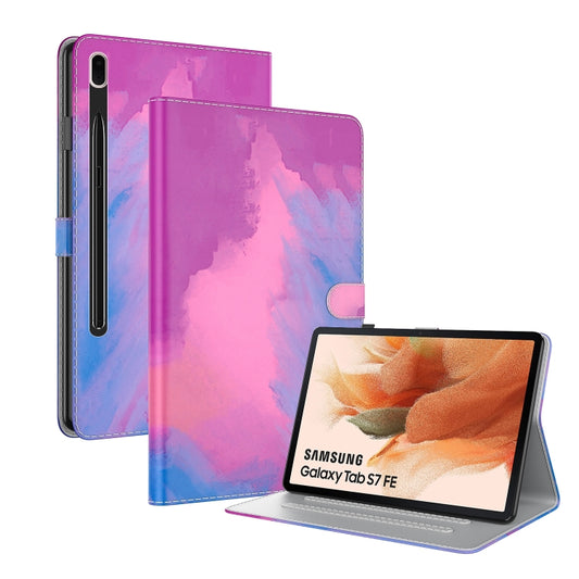 For Samsung Galaxy Tab S7 FE 12.4 inch 2021 T730 / T736 Voltage Watercolor Pattern Skin Feel Magnetic Horizontal Flip PU Leather Case with Holder & Card Slots & Photo Frame(Purple Red) by bashfashion