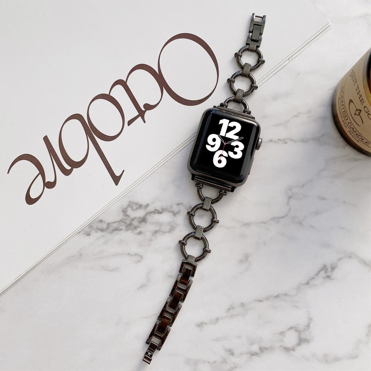 O-shaped Chain Metal Watch Band For Apple Watch Series 7 41mm/6&SE&5&4 40mm/3&2&1 38mm(Black) by bashfashion