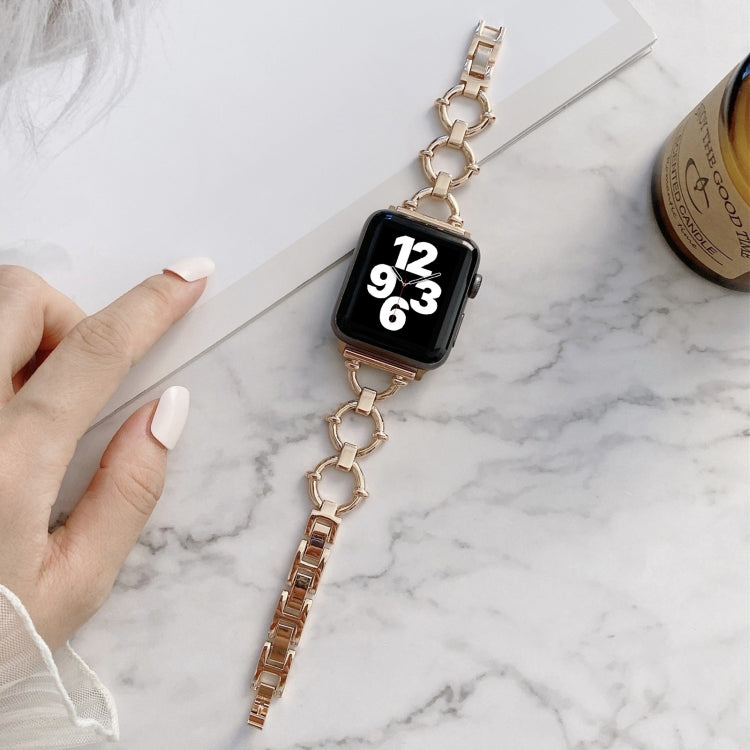 O-shaped Chain Metal Watch Band For Apple Watch Series 7 45mm/6&SE&5&4 44mm/3&2&1 42mm(Rose Gold) by bashfashion