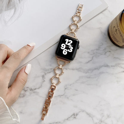 O-shaped Chain Metal Watch Band For Apple Watch Series 7 45mm/6&SE&5&4 44mm/3&2&1 42mm(Rose Gold) by bashfashion