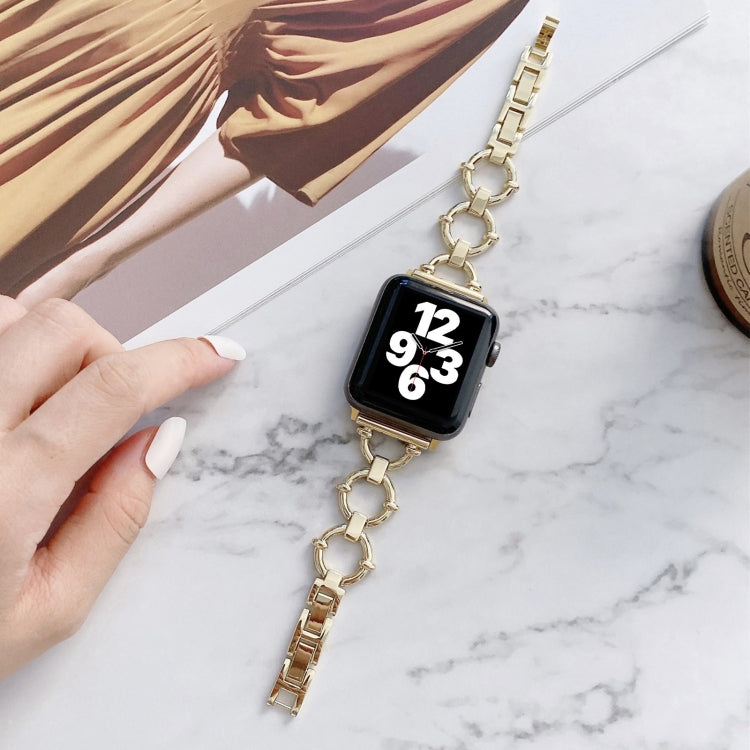 O-shaped Chain Metal Watch Band For Apple Watch Series 7 45mm/6&SE&5&4 44mm/3&2&1 42mm(Gold) by bashfashion