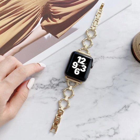O-shaped Chain Metal Watch Band For Apple Watch Series 7 45mm/6&SE&5&4 44mm/3&2&1 42mm(Gold) by bashfashion