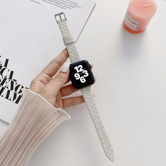 Checkered Leather Watch Band Watch Band For Apple Watch Series 7 41mm/6&SE&5&4 40mm/3&2&1 38mm(White) by bashfashion