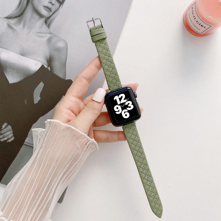 Checkered Leather Watch Band Watch Band For Apple Watch Series 7 41mm/6&SE&5&4 40mm/3&2&1 38mm(Green) by bashfashion