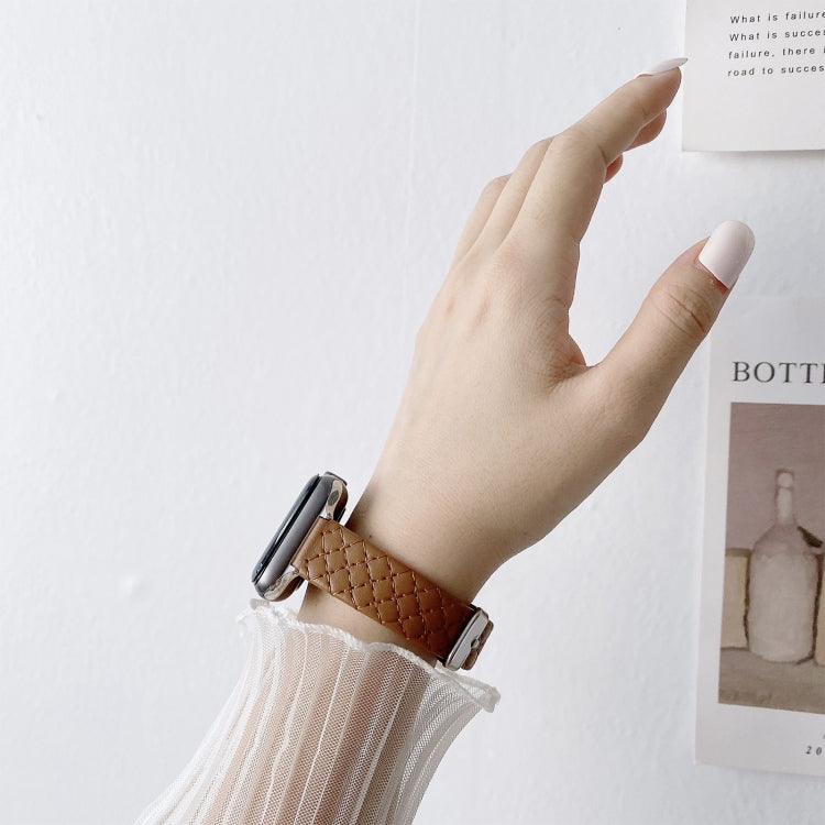 Checkered Leather Watch Band Watch Band For Apple Watch Series 7 41mm/6&SE&5&4 40mm/3&2&1 38mm(Green) by bashfashion