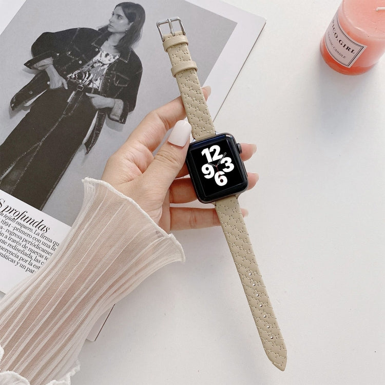 Checkered Leather Watch Band Watch Band For Apple Watch Series 7 45mm/6&SE&5&4 44mm/3&2&1 42mm(Khaki) by bashfashion