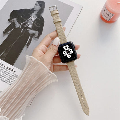 Checkered Leather Watch Band Watch Band For Apple Watch Series 7 45mm/6&SE&5&4 44mm/3&2&1 42mm(Khaki) by bashfashion