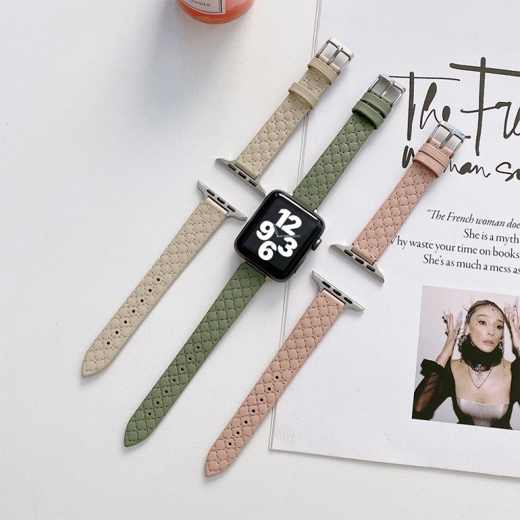 Checkered Leather Watch Band Watch Band For Apple Watch Series 7 45mm/6&SE&5&4 44mm/3&2&1 42mm(Green) by bashfashion