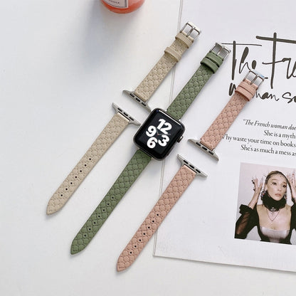 Checkered Leather Watch Band Watch Band For Apple Watch Series 7 45mm/6&SE&5&4 44mm/3&2&1 42mm(Green) by bashfashion