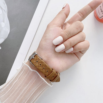 Checkered Leather Watch Band Watch Band For Apple Watch Series 7 45mm/6&SE&5&4 44mm/3&2&1 42mm(Pink) by bashfashion