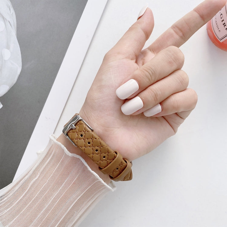 Checkered Leather Watch Band Watch Band For Apple Watch Series 7 45mm/6&SE&5&4 44mm/3&2&1 42mm(White) by bashfashion