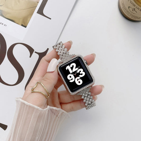 Rhombus Full Diamond Metal Wrist Strap Watch Band For Apple Watch Series 6 / 5 / 4 / Watch SE 40mm(Silver) by bashfashion