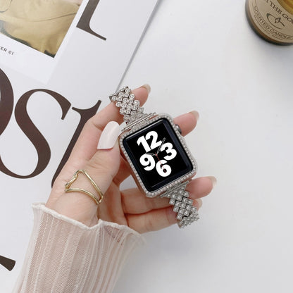 Rhombus Full Diamond Metal Wrist Strap Watch Band For Apple Watch Series 6 / 5 / 4 / Watch SE 44mm(Silver) by bashfashion