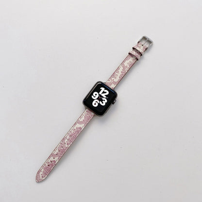 Small Slim Ethnic Leather Wrist Strap Watch Band For Apple Watch Series 9&8&7 41mm / SE 3&SE 2&6&SE&5&4 40mm / 3&2&1 38mm(Pink) by bashfashion