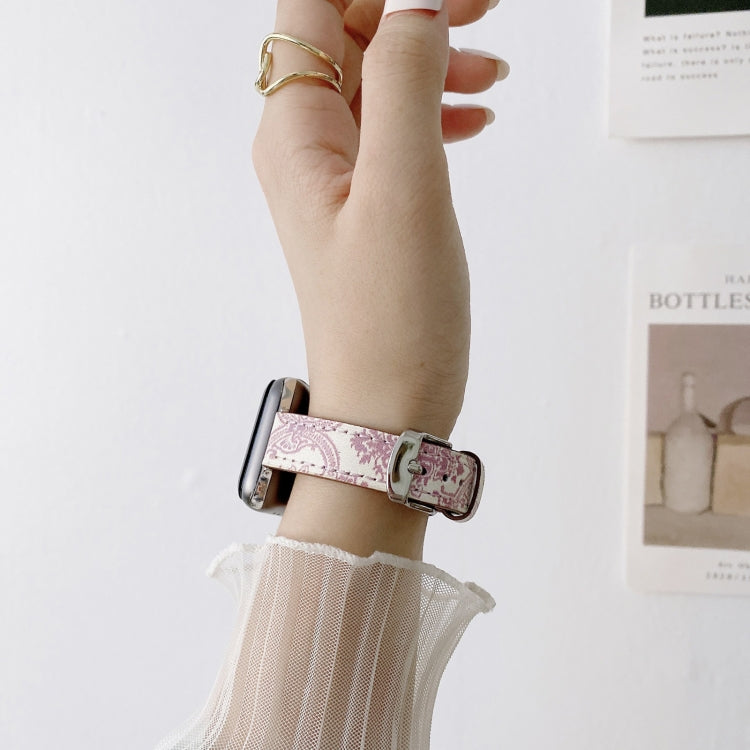 Small Slim Ethnic Leather Wrist Strap Watch Band For Apple Watch Series 9&8&7 41mm / SE 3&SE 2&6&SE&5&4 40mm / 3&2&1 38mm(Pink) by bashfashion