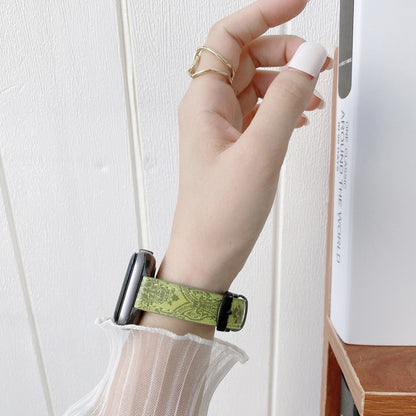 Small Slim Ethnic Leather Wrist Strap Watch Band For Apple Watch Ultra 49mm&Watch Ultra 2 49mm / Series 9&8&7 45mm / SE 3&SE 2&6&SE&5&4 44mm / 3&2&1 42mm(Dark Green) by bashfashion