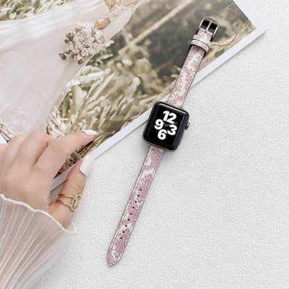 Small Slim Ethnic Leather Wrist Strap Watch Band For Apple Watch Ultra 49mm&Watch Ultra 2 49mm / Series 9&8&7 45mm / SE 3&SE 2&6&SE&5&4 44mm / 3&2&1 42mm(Pink) by bashfashion