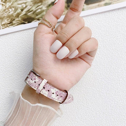 Small Slim Ethnic Leather Wrist Strap Watch Band For Apple Watch Ultra 49mm&Watch Ultra 2 49mm / Series 9&8&7 45mm / SE 3&SE 2&6&SE&5&4 44mm / 3&2&1 42mm(Pink) by bashfashion