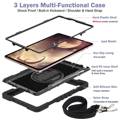 For Samsung Galaxy Tab S7 FE T730 / T735 / Tab S7+ T970 / T975 360 Degree Rotation Contrast Color Shockproof Silicone + PC Case with Holder & Hand Grip Strap & Shoulder Strap(Black) by bashfashion