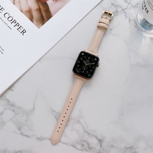 Sewing Plain Weave Small Waist Leather Watch Band For Apple Watch Series 9&8&7 41mm / SE 3&SE 2&6&SE&5&4 40mm / 3&2&1 38mm(Pink) by bashfashion