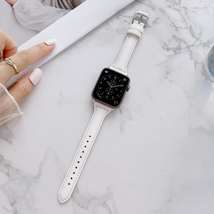 Sewing Plain Weave Small Waist Leather Watch Band For Apple Watch Series 9&8&7 41mm / SE 3&SE 2&6&SE&5&4 40mm / 3&2&1 38mm(White) by bashfashion