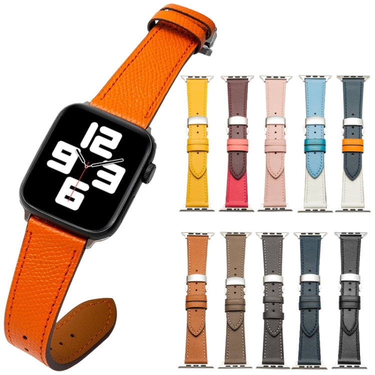 Butterfly Clasp Top Layer Cowhide Leather Strap Watch Band For Apple Watch Ultra 49mm&Watch Ultra 2 49mm / Series 9&8&7 45mm / SE 3&SE 2&6&SE&5&4 44mm / 3&2&1 42mm(Red) by bashfashion