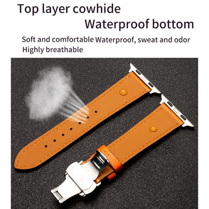 Butterfly Clasp Top Layer Cowhide Leather Strap Watch Band For Apple Watch Ultra 49mm&Watch Ultra 2 49mm / Series 9&8&7 45mm / SE 3&SE 2&6&SE&5&4 44mm / 3&2&1 42mm(Blue) by bashfashion