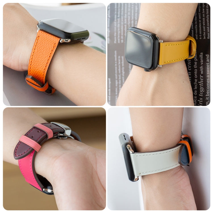 Butterfly Clasp Top Layer Cowhide Leather Strap Watch Band For Apple Watch Ultra 49mm&Watch Ultra 2 49mm / Series 9&8&7 45mm / SE 3&SE 2&6&SE&5&4 44mm / 3&2&1 42mm(Orange) by bashfashion