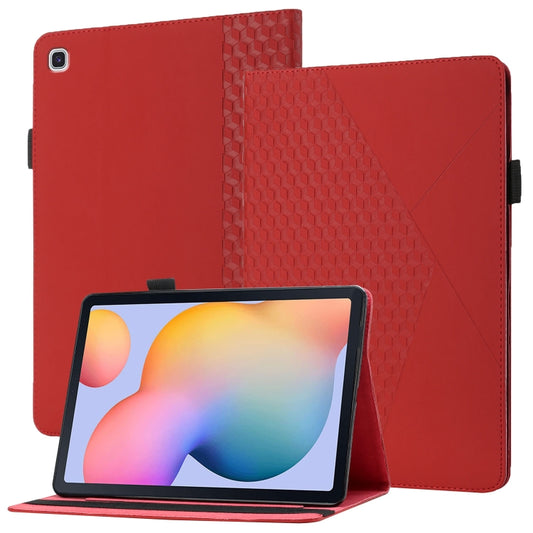 For Samsung Galaxy Tab S6 Lite SM-P610/T615 Rhombus Skin Feel Horizontal Flip Tablet Leather Case with Card Slots & Holder(Red) by bashfashion