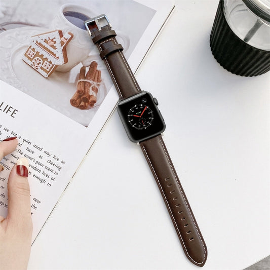 Sewing Leather Watch Band For Apple Watch Series 9&8&7 41mm / SE 3&SE 2&6&SE&5&4 40mm / 3&2&1 38mm(Dark Brown) by bashfashion