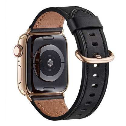 Classic Buckle Leather Watch Band For Apple Watch Series 9&8&7 41mm / SE 3&SE 2&6&SE&5&4 40mm / 3&2&1 38mm(Black) by bashfashion