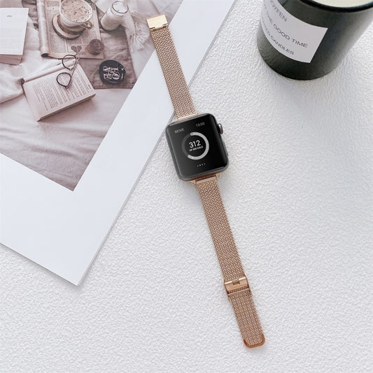 V-shaped Buckle Small Waist Steel Watch Band For Apple Watch Series 9&8&7 41mm / SE 3&SE 2&6&SE&5&4 40mm / 3&2&1 38mm(Rose Gold) by bashfashion