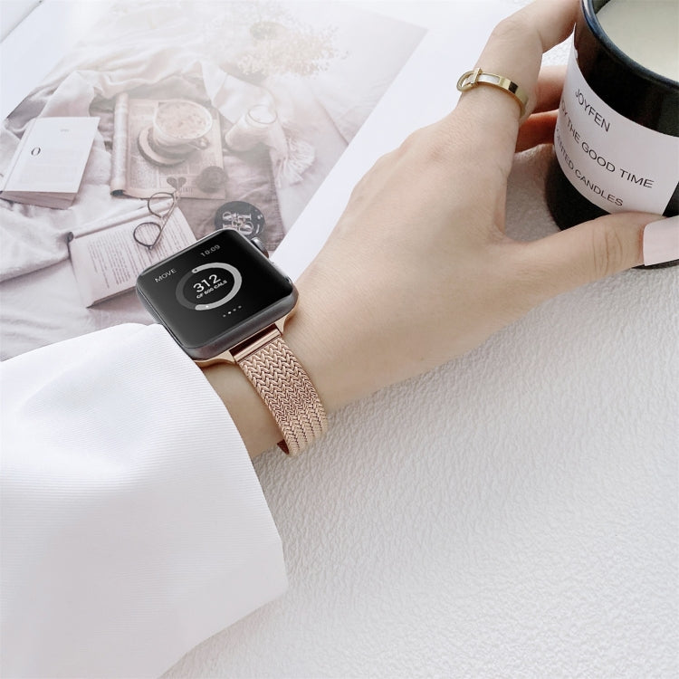 V-shaped Buckle Small Waist Steel Watch Band For Apple Watch Series 9&8&7 41mm / SE 3&SE 2&6&SE&5&4 40mm / 3&2&1 38mm(Rose Gold) by bashfashion