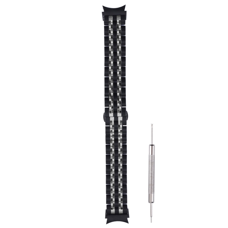 For Samsung Galaxy Watch4 40mm/44mm Seven-bead Stainless Steel Watch Band(Black Silver) by bashfashion