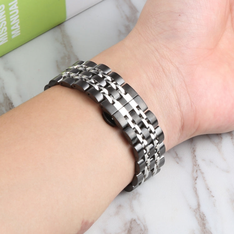 For Samsung Galaxy Watch4 40mm/44mm Seven-bead Stainless Steel Watch Band(Black Silver) by bashfashion
