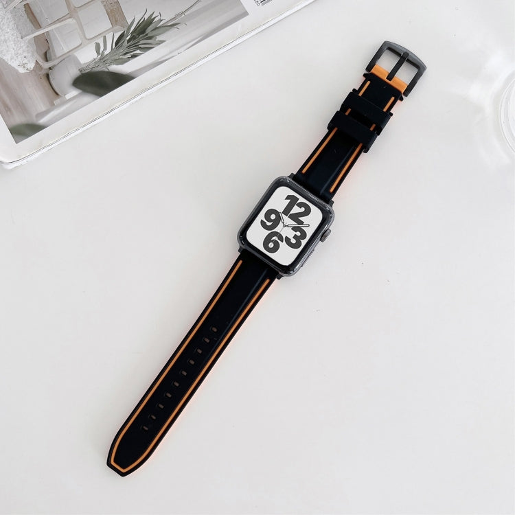 Two-color Silicone Hydraulic Buckle Watch Band For Apple Watch Series 9&8&7 41mm / SE 3&SE 2&6&SE&5&4 40mm / 3&2&1 38mm(Black Orange) by bashfashion