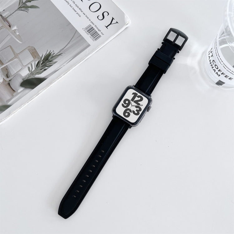 Two-color Silicone Hydraulic Buckle Watch Band For Apple Watch Series 9&8&7 41mm / SE 3&SE 2&6&SE&5&4 40mm / 3&2&1 38mm(Black) by bashfashion
