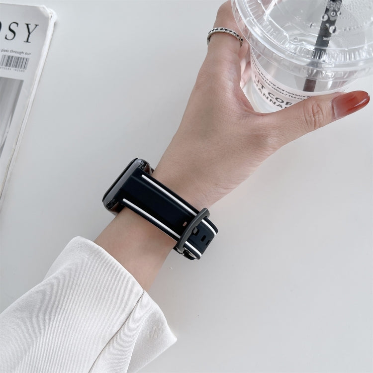 Two-color Silicone Hydraulic Buckle Watch Band For Apple Watch Series 9&8&7 41mm / SE 3&SE 2&6&SE&5&4 40mm / 3&2&1 38mm(Black Orange) by bashfashion