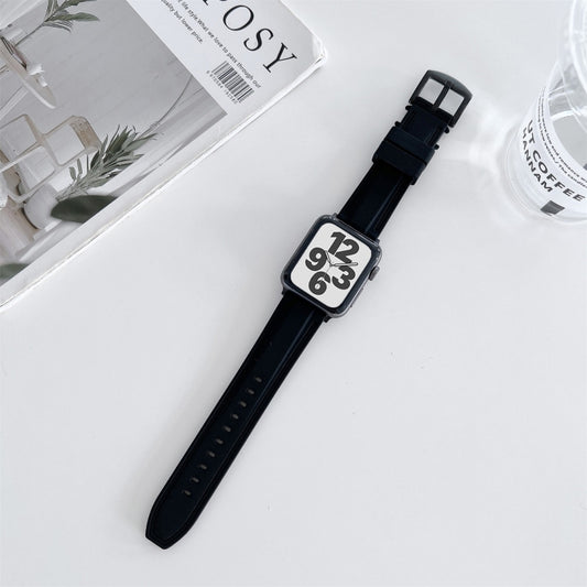 Two-color Silicone Hydraulic Buckle Watch Band For Apple Watch Ultra 49mm&Watch Ultra 2 49mm / Series 9&8&7 45mm / SE 3&SE 2&6&SE&5&4 44mm / 3&2&1 42mm(Black) by bashfashion