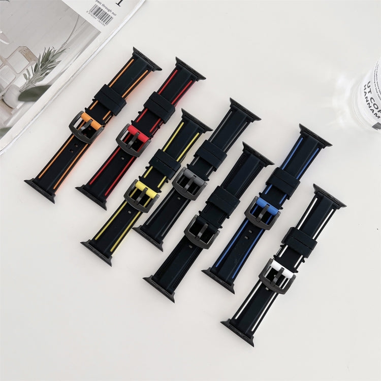 Two-color Silicone Hydraulic Buckle Watch Band For Apple Watch Ultra 49mm&Watch Ultra 2 49mm / Series 9&8&7 45mm / SE 3&SE 2&6&SE&5&4 44mm / 3&2&1 42mm(Black) by bashfashion