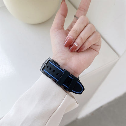 Two-color Silicone Hydraulic Buckle Watch Band For Apple Watch Ultra 49mm&Watch Ultra 2 49mm / Series 9&8&7 45mm / SE 3&SE 2&6&SE&5&4 44mm / 3&2&1 42mm(Black) by bashfashion