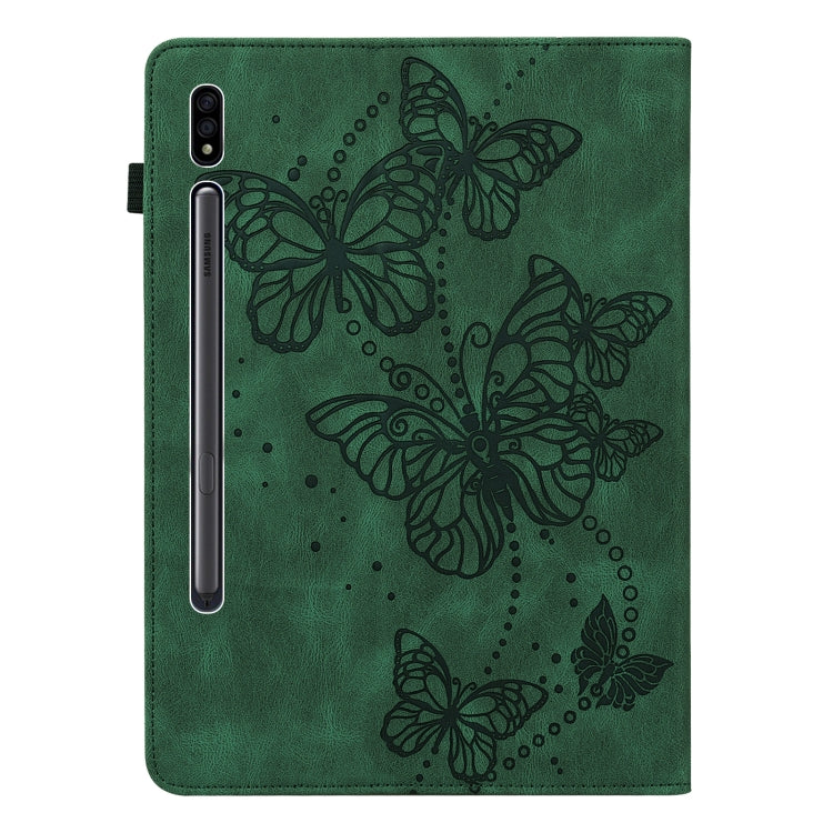 For Samsung Galaxy Tab S8 / Galaxy Tab S7 T870/T875/T876B Embossed Butterfly Pattern Horizontal Flip Leather Tablet Case(Green) by bashfashion
