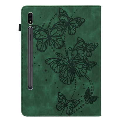 For Samsung Galaxy Tab S8 / Galaxy Tab S7 T870/T875/T876B Embossed Butterfly Pattern Horizontal Flip Leather Tablet Case(Green) by bashfashion