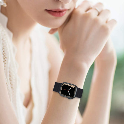 Integrated Silicone Strap Watch Band For Apple Watch Series 8&7 45mm / SE 2&6&SE&5&4 44mm / 3&2&1 42mm(Midnight) by bashfashion