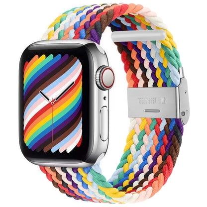 Nylon Braid One Buckle Watch Band For Apple Watch Ultra 49mm&Watch Ultra 2 49mm / Series 9&8&7 45mm / SE 3&SE 2&6&SE&5&4 44mm / 3&2&1 42mm(Rainbow) by bashfashion