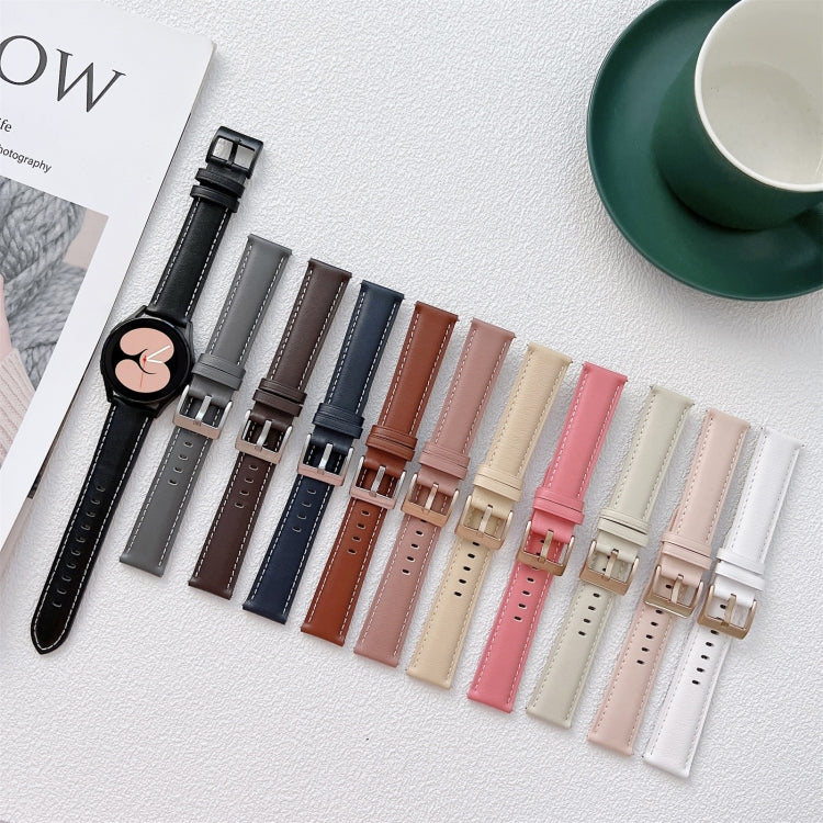 For Samsung Galaxy Watch4 40mm / 44mm Sewing Leather Strap Watch Band(White) by bashfashion