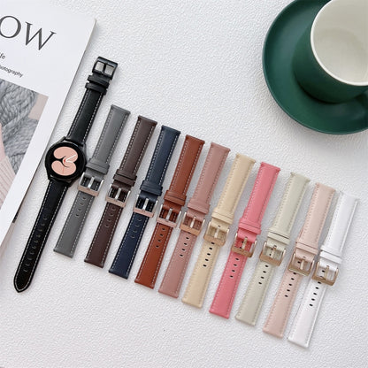 For Samsung Galaxy Watch4 40mm / 44mm Sewing Leather Strap Watch Band(White) by bashfashion